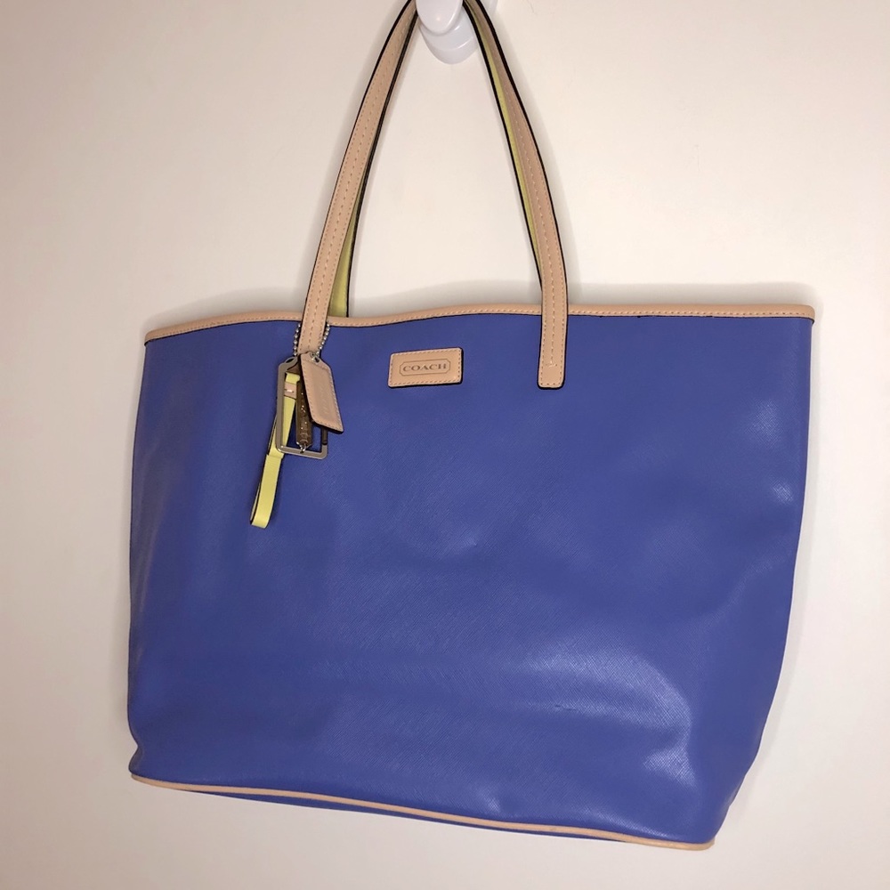 Coach Blue & Yellow Leather Tote Bag - Picture 3 of 13